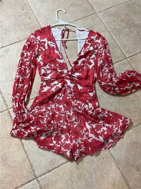 Reiss Red and White Floral Mini Dress Romper Sz xs new